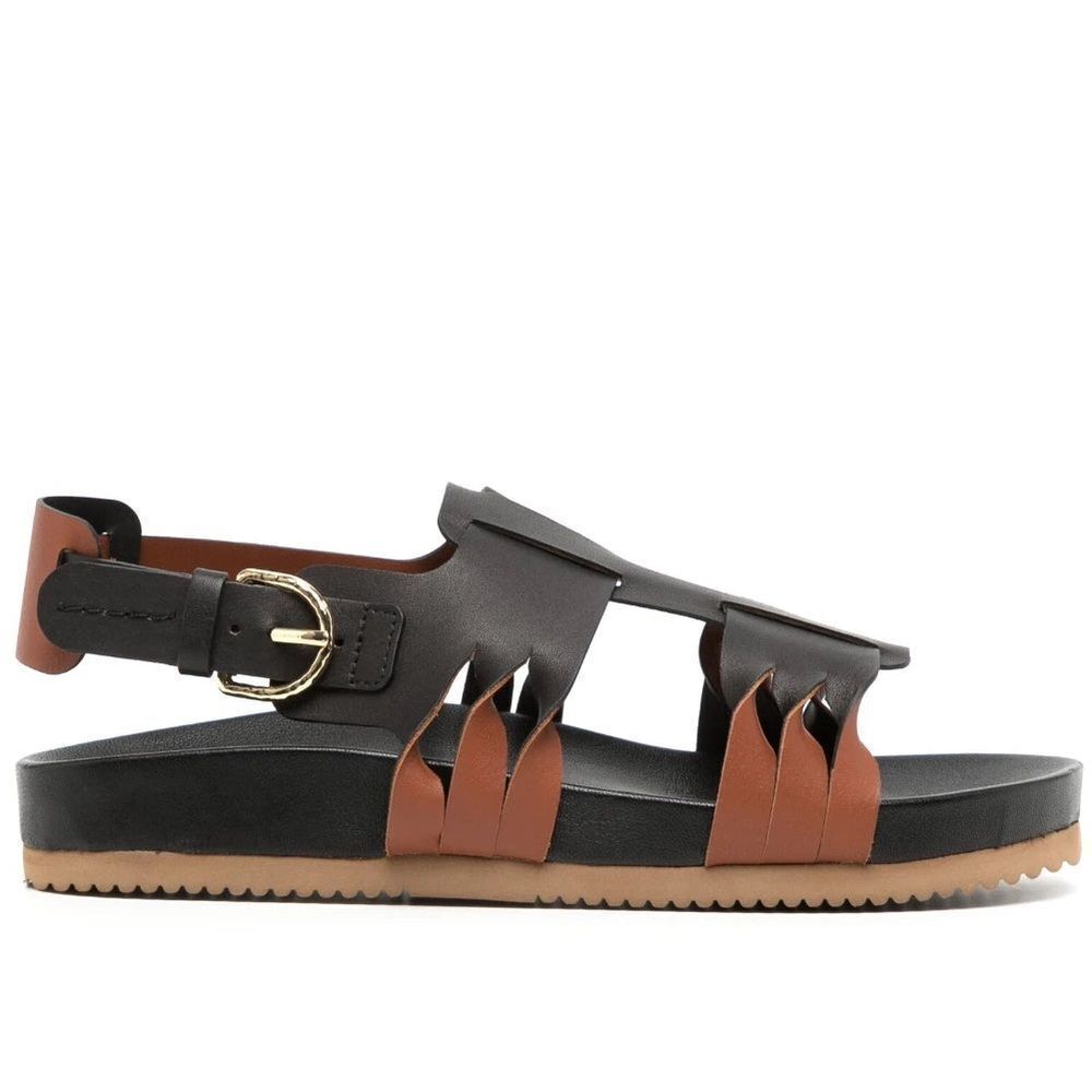 NWOB Ulla Johnson Alma Leather Twisted Contrast Sandals in Black/Cognac Sz 36/6